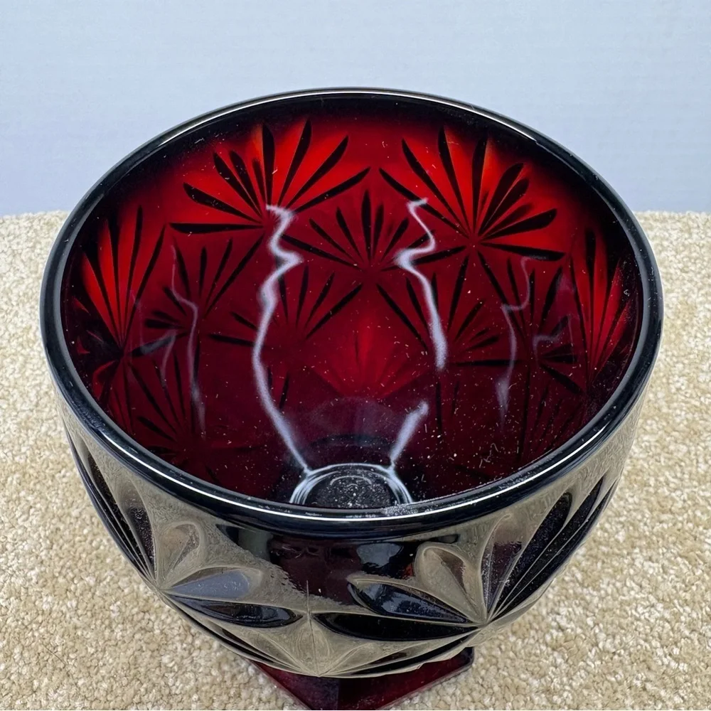 Ruby Red Cranberry Heavy Glass Candy Dish Chalice Compote Goblet Luminarc France